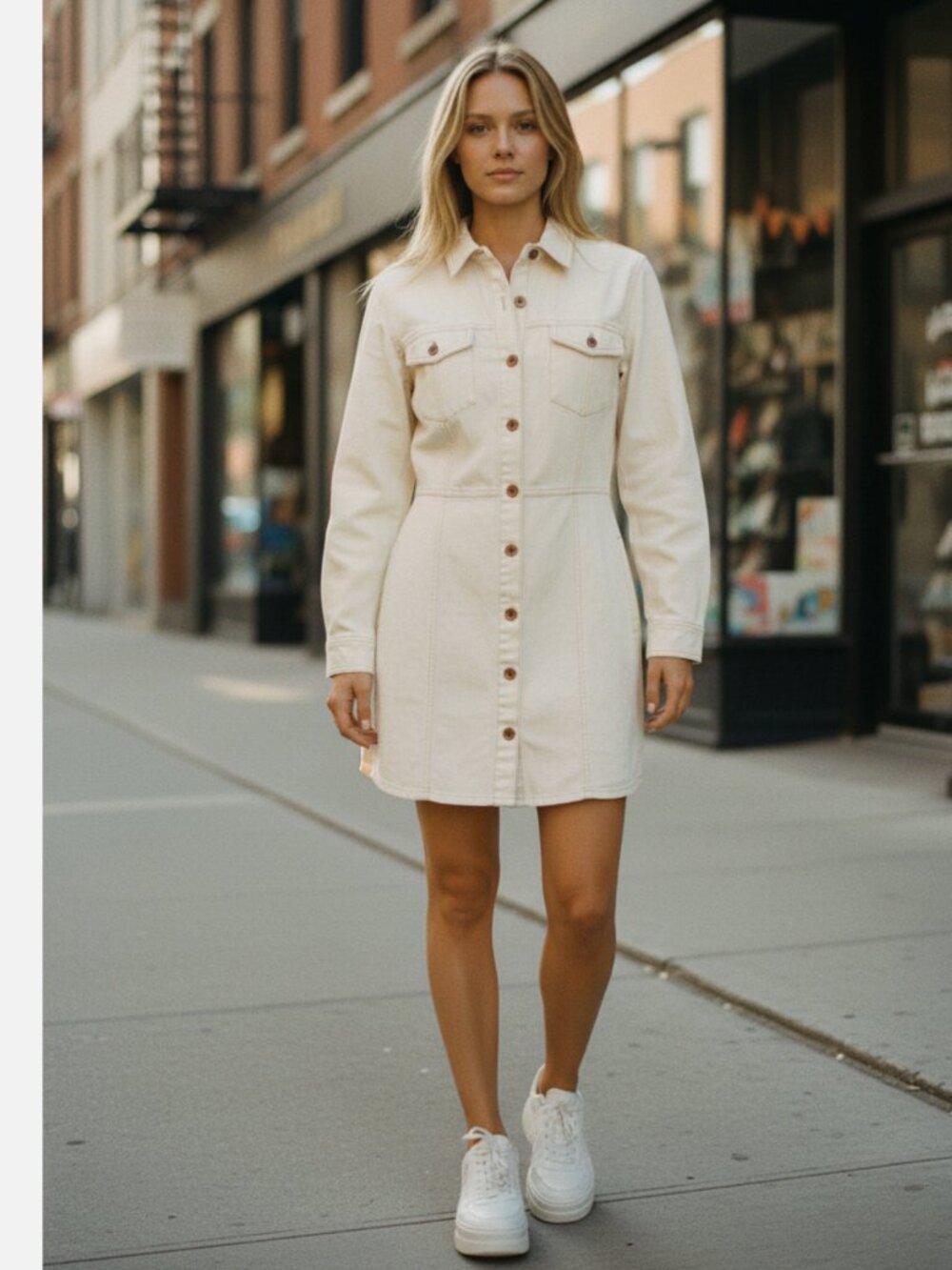 NWOT FRYE Denim Button Front Shirt Dress in Color: Bone SZ-XXL Pocket